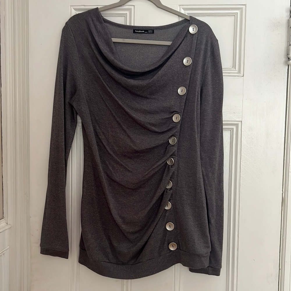 Gray button maternity sweater